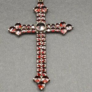RARE  Antique Bohemian Garnet Cross Crucifix  900 Pendant
